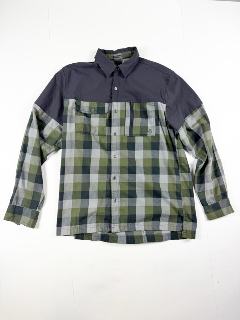 ATG‎ x Wrangler Men's Green Plaid Button-Up Shirt with Contrast Yoke Medium